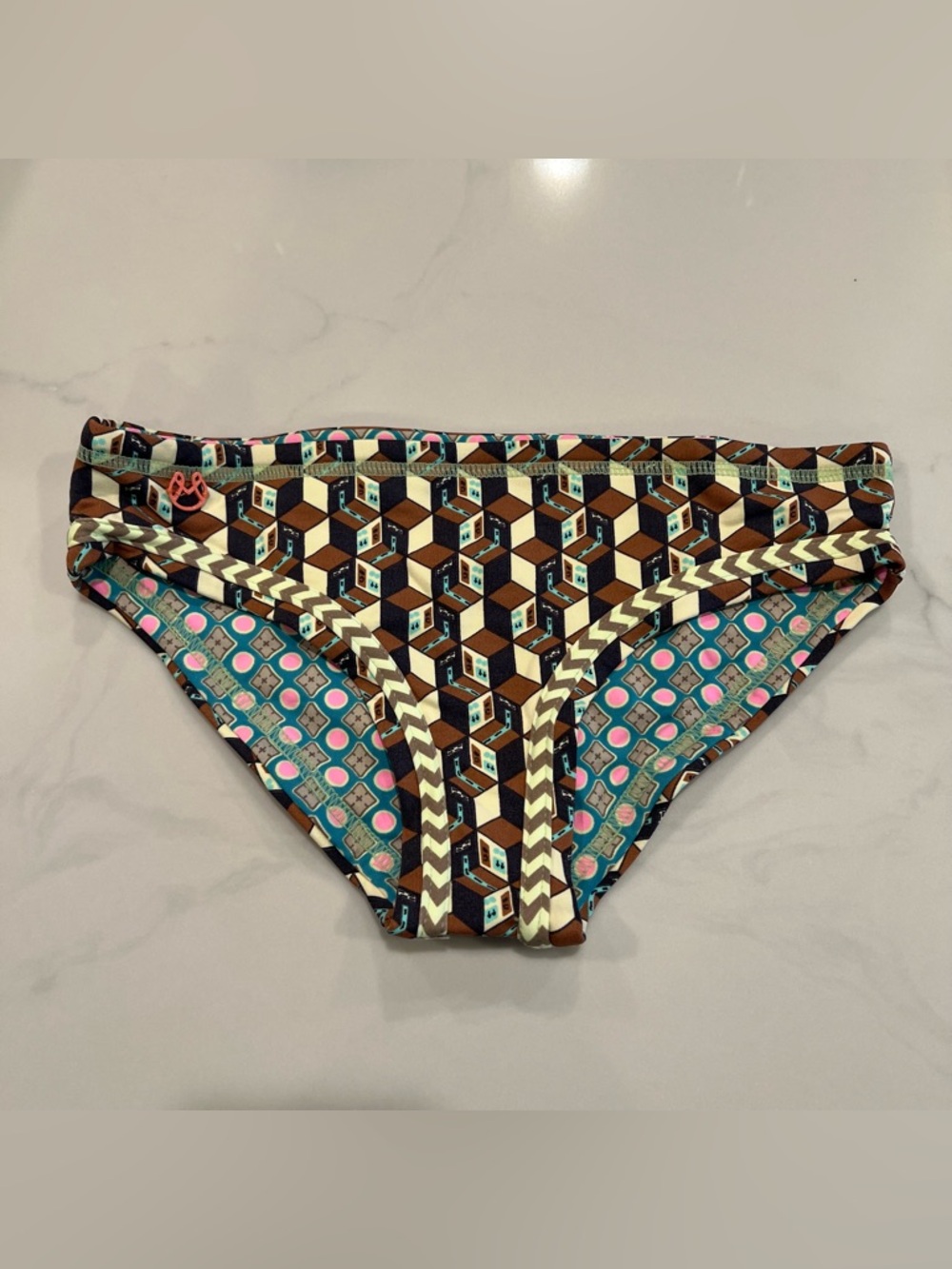 Maaji Women’s Brown Geometric Reversible Bikini Swimsuit Bottoms Size Small